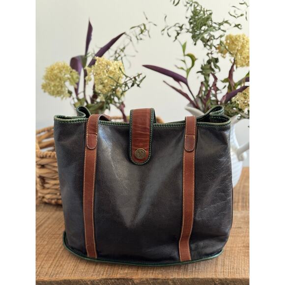 Brahmin Handbags - Vintage Brahmin Leather Tote w/Inner Saddle Bag & Forest Green Trim